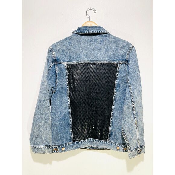 Serena denim jacket classic biker casual USA made sequins blue fall women's XS - Picture 4 of 7